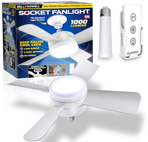 Socket Fan Light Original - Cool Light LED – Ceiling Fans with Lights and Remote Control, Replacement for Lightbulb - Bedroom, Kitchen, Living Room,1000 Lumens / 5000 Kelvins As Seen On TV - ceiling fan - renovation - home & Garden - white - new - discounted - cheap - sale - hight quality - top rated - power saving - light - ceiling light - socket - light bulb replacement 