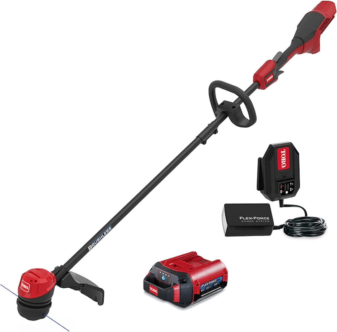Toro Flex-Force Power System 60V Max Lithium-Ion Brushless Cordless 13/15 Inch Electric String Trimmer with 2.0Ah Battery and Charger - lawn & Garde, weed wacker , cordless, wireless, electric 