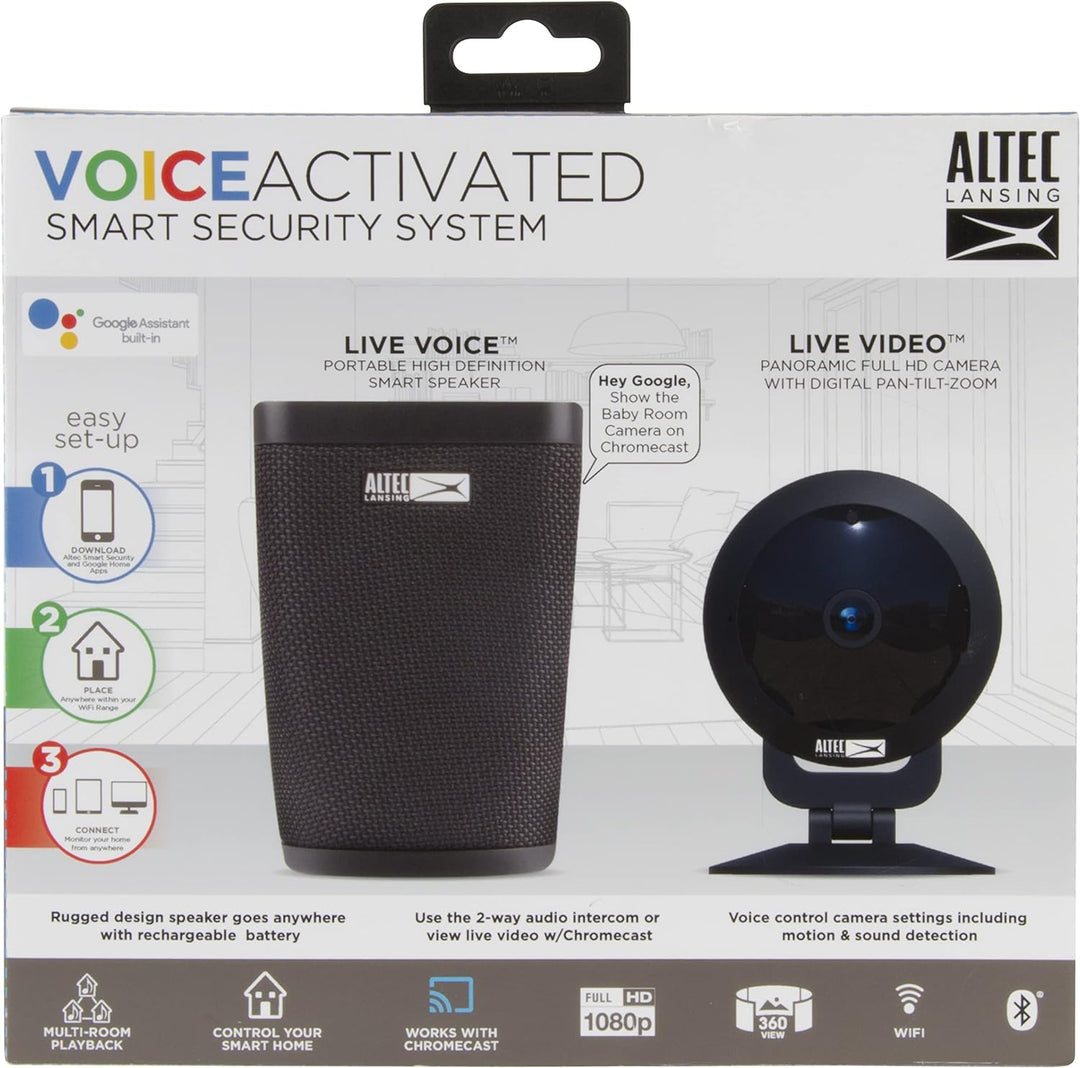 Smart Home Security HD Camera + Voice Activated Google Live Bluetooth Speaker- security system-home-smart-security-system-black-camera-surveillance