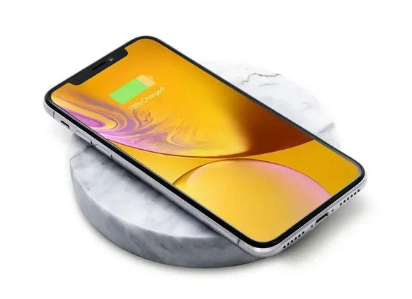 Wireless Charging Stone Fast Charger - Einova White Marble - LIGHTNING - real stone marble rock hard white charger cordless 